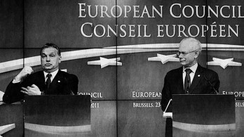 Der Musterknabe des deutschen Imperialismus darf Europa schon mal die Faust zeigen (Orbán beim EU-Gipfel 2011, rechts EU-Ratspräsident Herman von Rompuy).