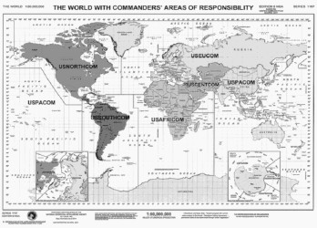 Hier wird gezeigt, dass die Welt aufgeteilt ist, unter die regionalen Gliederungen der US Army. Ganz China gehört damit unter das US Pacific Command (USPACOM)