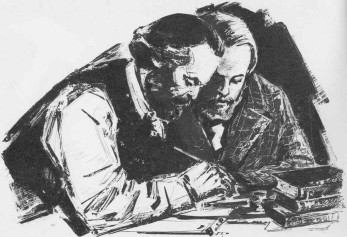 Marx und Engels im gemeinsamen Kampf gegen falsche Begriffe und Ideen.