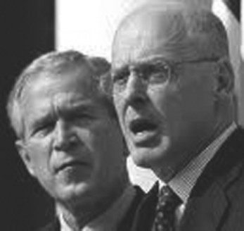 The master (rechts Hank Paulson, ehemals Chef von Goldman Sachs) and his voice (links George W. Bush, ehemals „Chef“ der Vereinigten Staaten von Amerika)