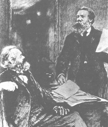 Marx und Engels, Zeitgenössische Darstellung von 1867